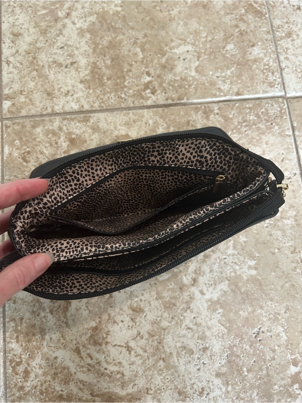Black Leather Women’s Clutch with Gold Hardware - Picture 3 of 6